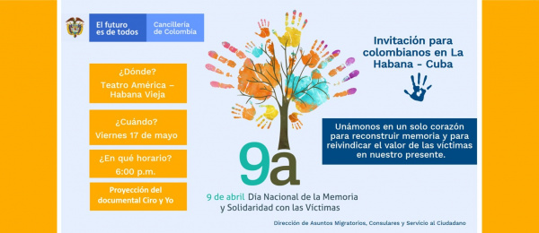 El Consulado de Colombia en La Habana invita a la conmemoración del Día Nacional de la Memoria y la Solidaridad con las Víctimas, el 17 de mayo de 2019